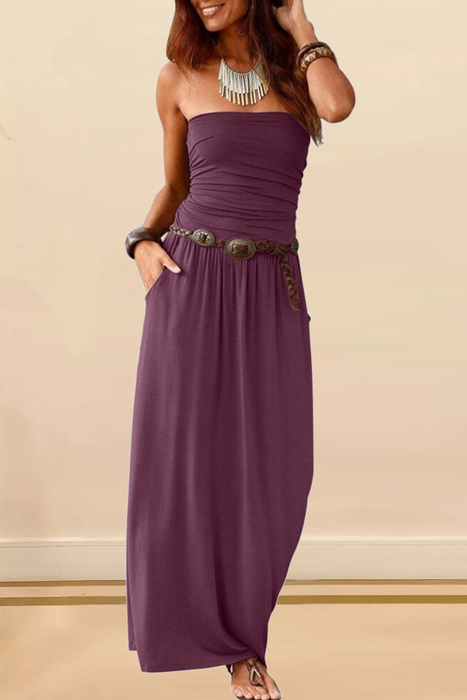 Casual & Stylish Classic Solid Patchwork Strapless Waist Skirt Dresses(4 Colors)
