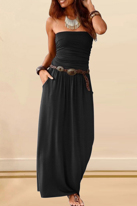 Vestidos de falda con cintura sin tirantes, clásicos, informales y elegantes, con retazos lisos (4 colores)
