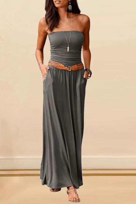 Vestidos de falda con cintura sin tirantes, clásicos, informales y elegantes, con retazos lisos (4 colores)