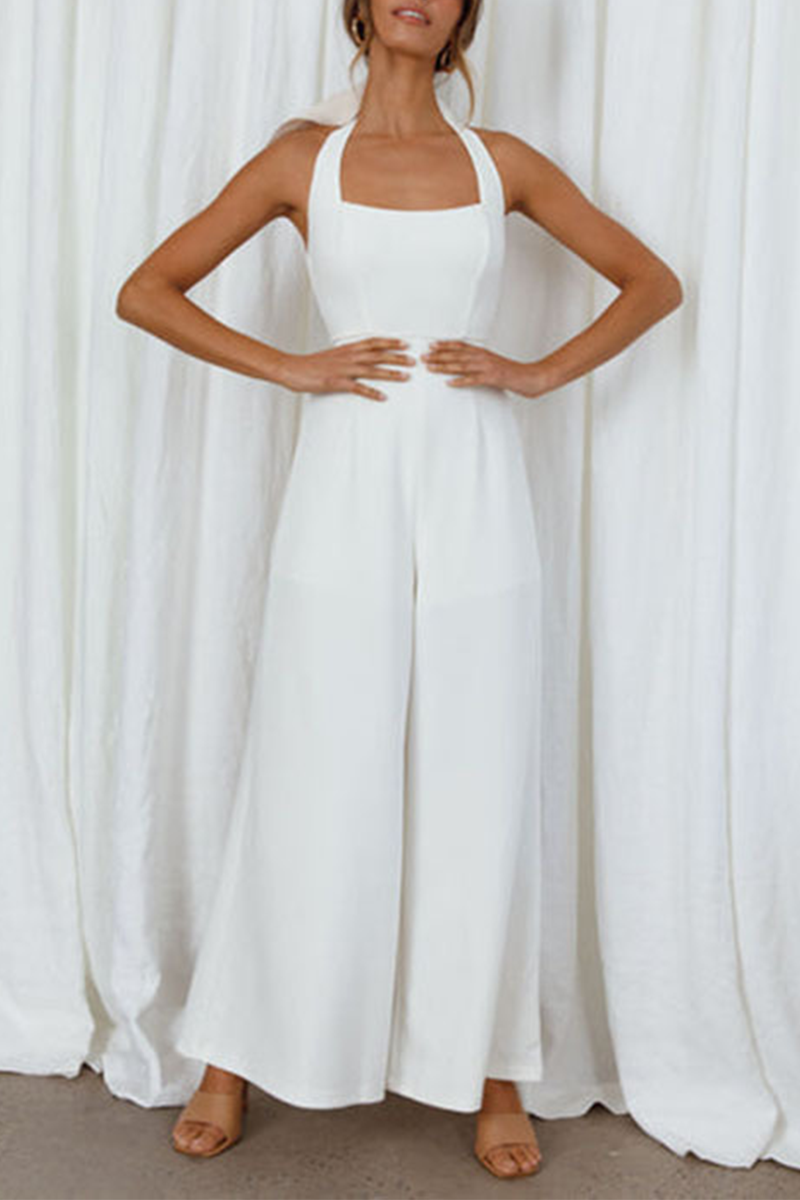 Casual effen patchwork halter losse jumpsuits, perfect voor comfort en stijl