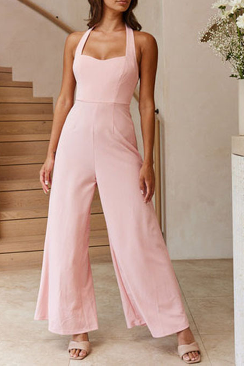 Casual effen patchwork halter losse jumpsuits, perfect voor comfort en stijl
