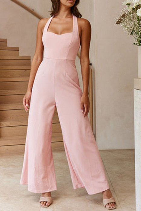 Casual Solid Patchwork Halter Loose Jumpsuits Perfect For Comfort And Style
