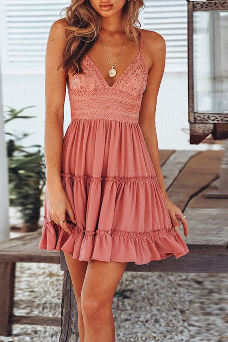 Fashion Classic Solid Split Joint Spaghetti Strap Cake Skirt Dresses