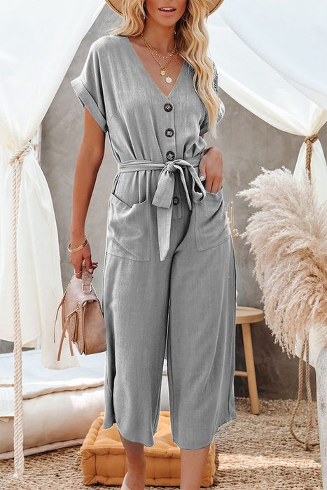 Casual & Stylish Classic Solid V Neck Straight Jumpsuits(5 Colors)