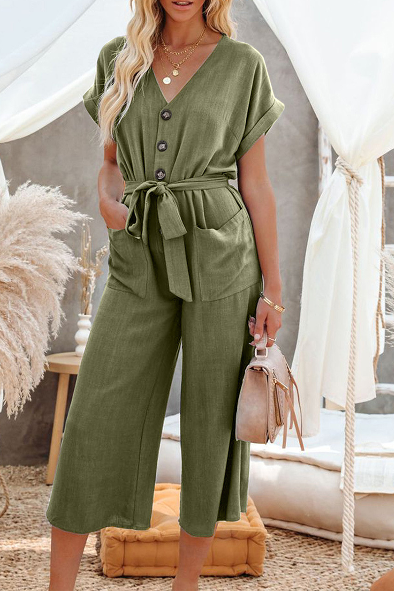 Casual en stijlvolle klassieke effen rechte jumpsuits met V-hals (5 kleuren)