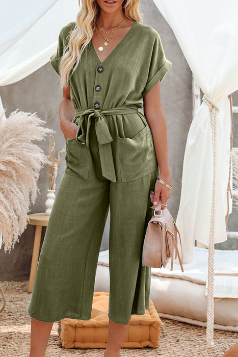 Casual & Stylish Classic Solid V Neck Straight Jumpsuits(5 Colors)