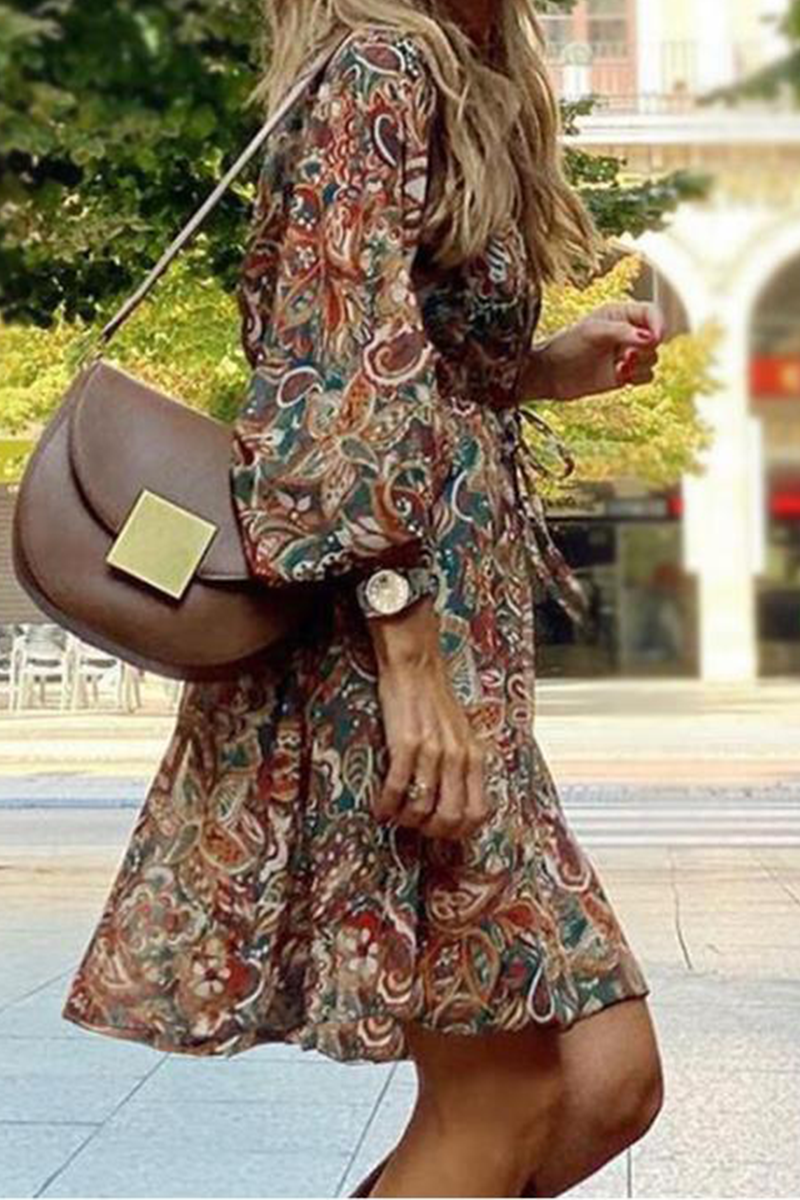 Casual en stijlvolle print split joint V-hals taille rokjurken