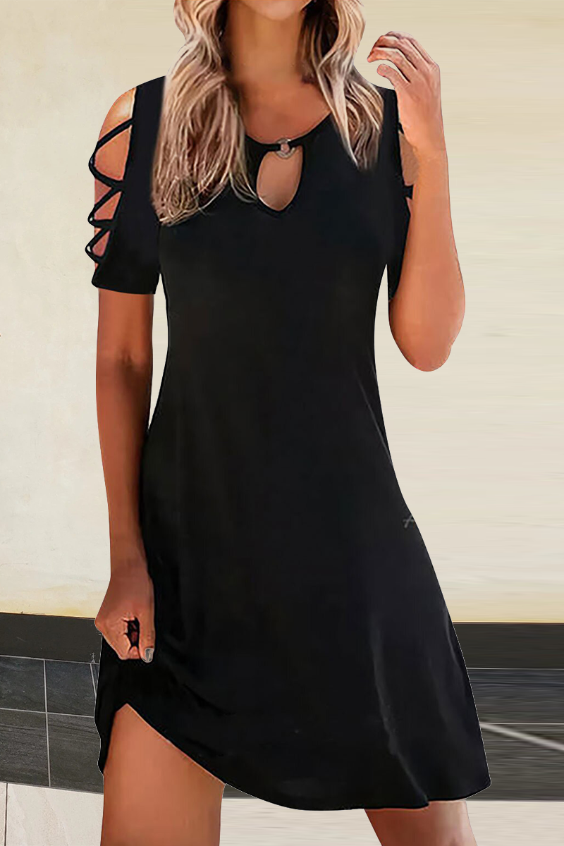 Casual en stijlvolle print uitgeholde rechte jurken met o-hals (7 kleuren)