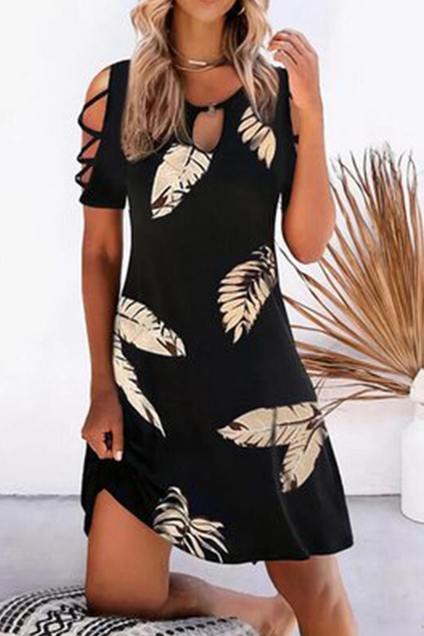 Casual & Stylish Print Hollowed Out O Neck Straight Dresses(7 Colors)