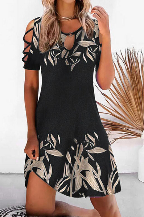 Casual & Stylish Print Hollowed Out O Neck Straight Dresses(7 Colors)