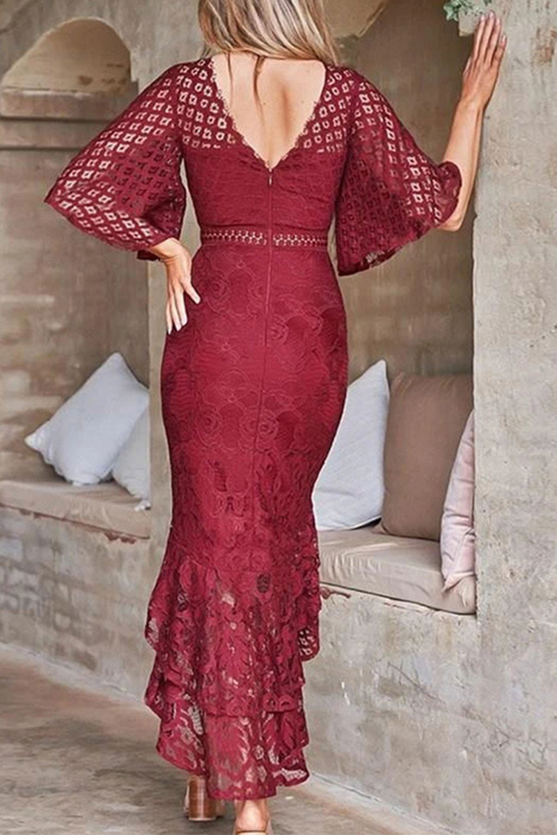 Casual & Stylish Classic Solid Lace O Neck Trumpet Mermaid Dresses(3 C — Agloryz