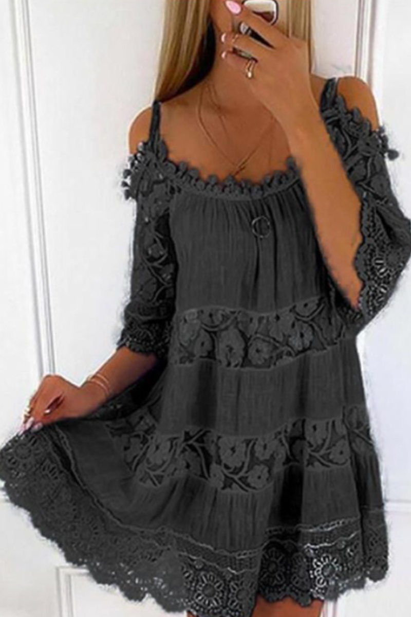 Fashion Classic Solid Lace Spaghetti Strap Lace Dress Dresses(5 Colors)