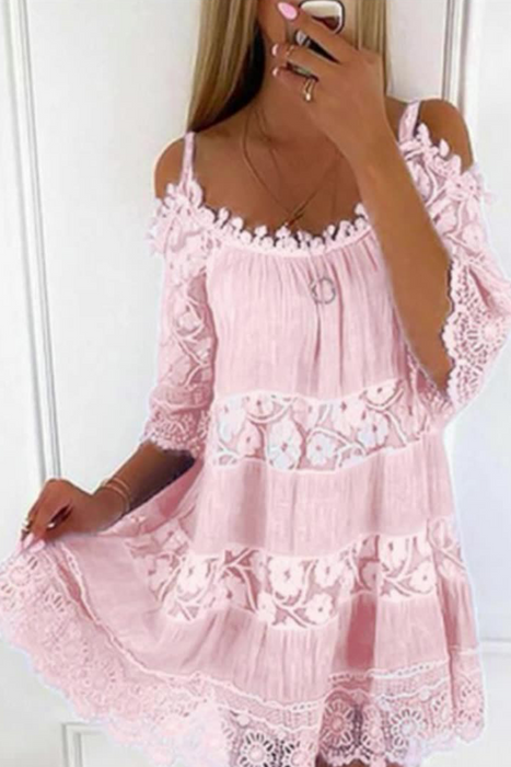 Fashion Classic Solid Lace Spaghetti Strap Lace Dress Dresses(5 Colors)