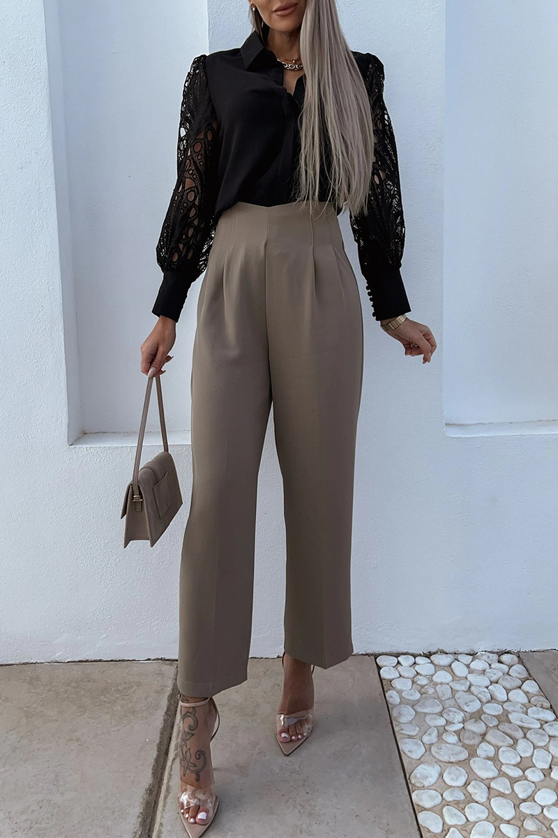 Fashion Classic Solid Hollowed Out Turndown Collar Blouses