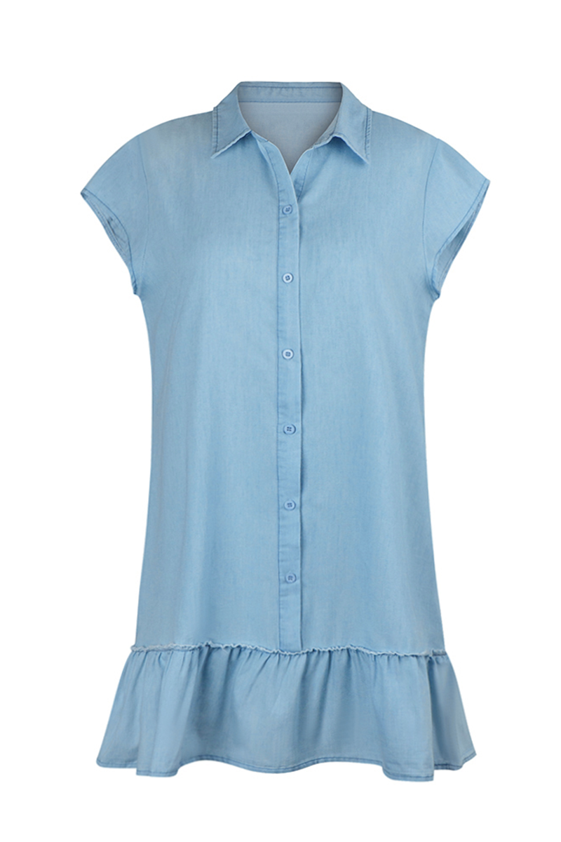 Casual Street Solid Buckle Flounce Polo Collar A Line Dresses Elegant For Special Occasions