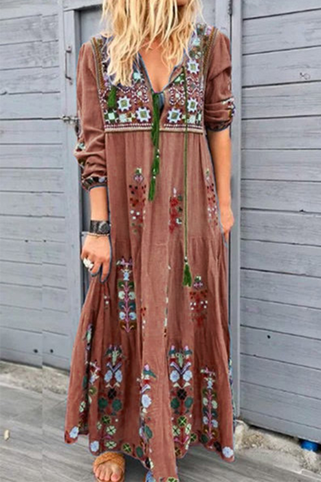 Graceful Printed V-Neck Straight Dresses (Offered in 4 Colors)
