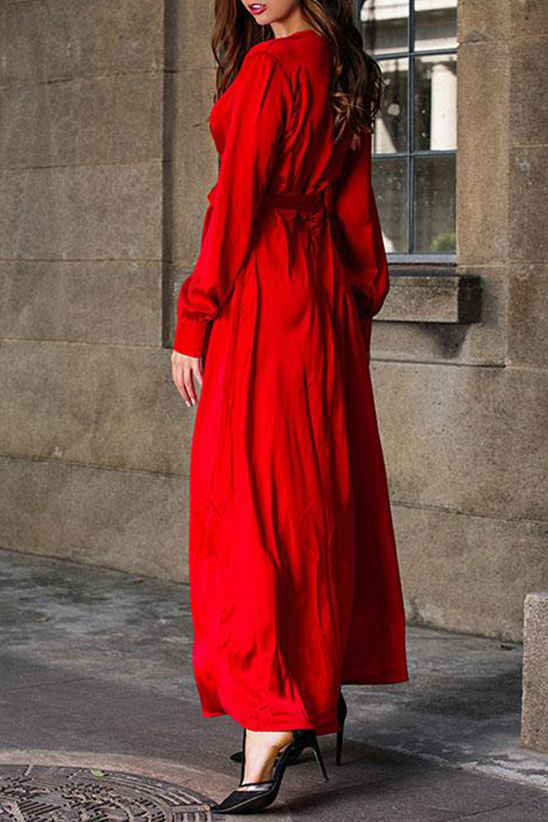 Casual & Stylish Classic Solid Slit V Neck Waist Skirt Dresses(3 Colors)