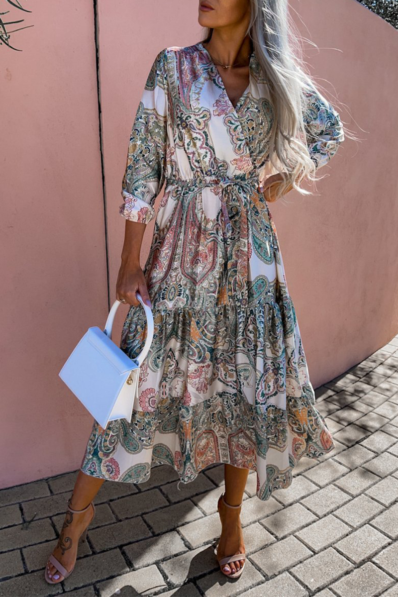 Casual en stijlvolle taartrokjurken met V-hals en print (3 kleuren)