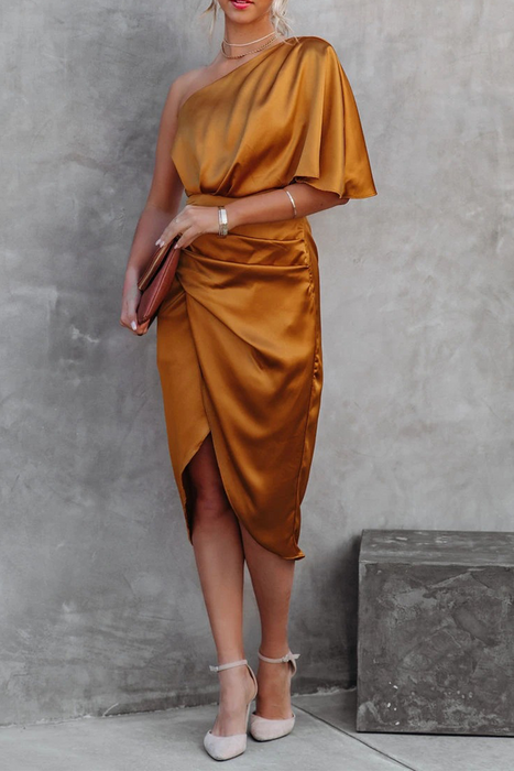 Elegant & Stylish Classic Solid Fold Oblique Collar Evening Dress Dresses(5 Colors)