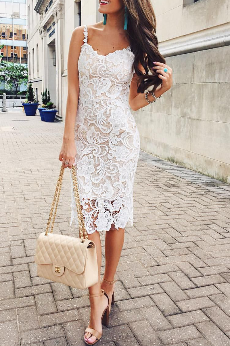 Sexy Classic Solid Lace Spaghetti Strap Lace Dress Dresses