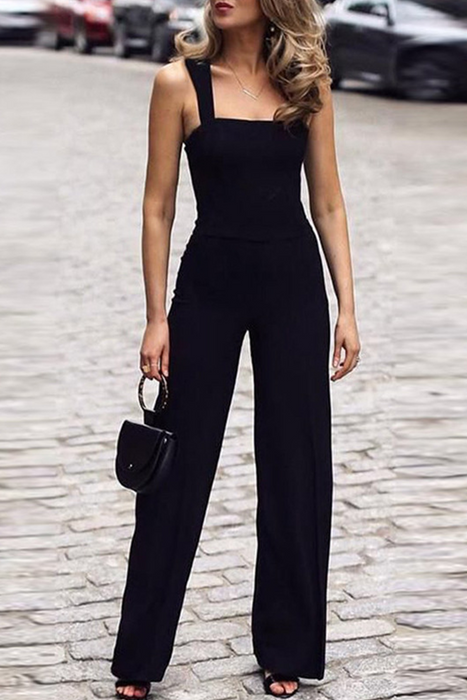 Casual & Stylish Classic Solid Square Collar Straight Jumpsuits