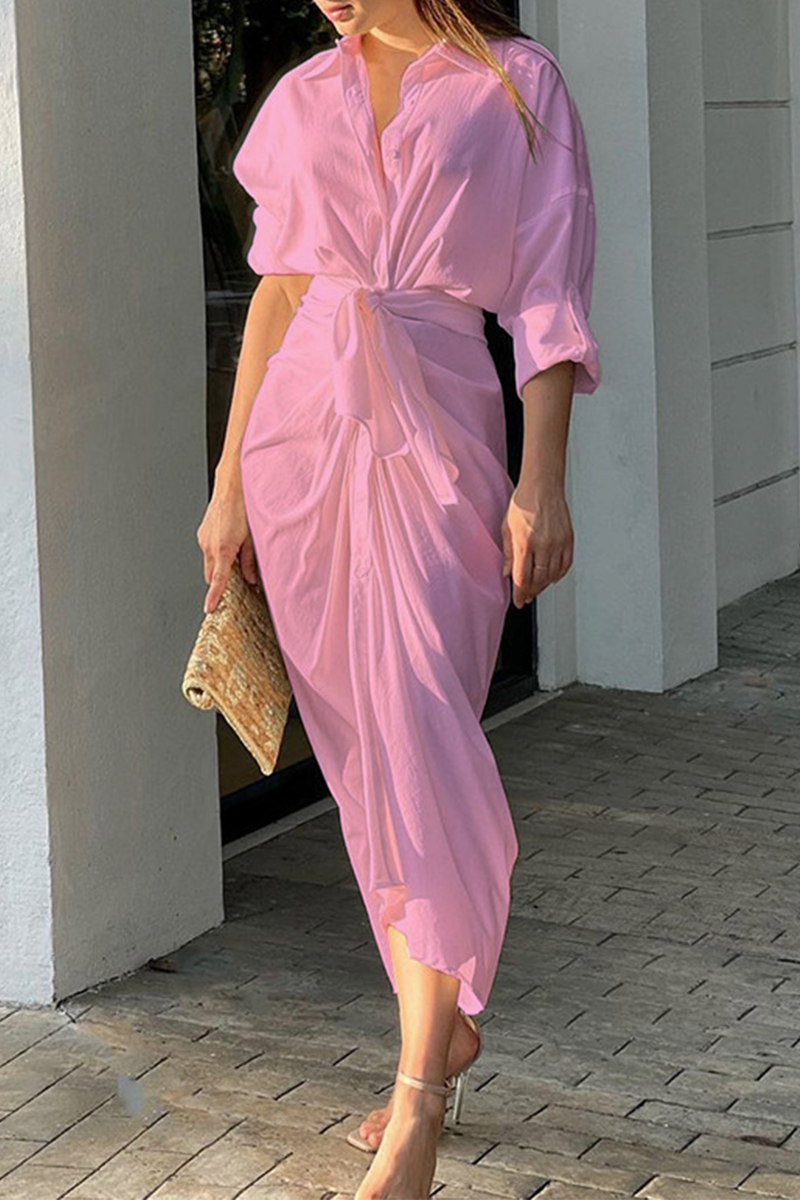 Casual en stijlvolle klassieke effen kraag met taillerokjurken (3 kleuren)