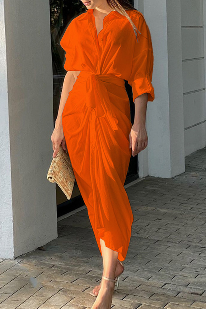 Casual en stijlvolle klassieke effen kraag met taillerokjurken (3 kleuren)