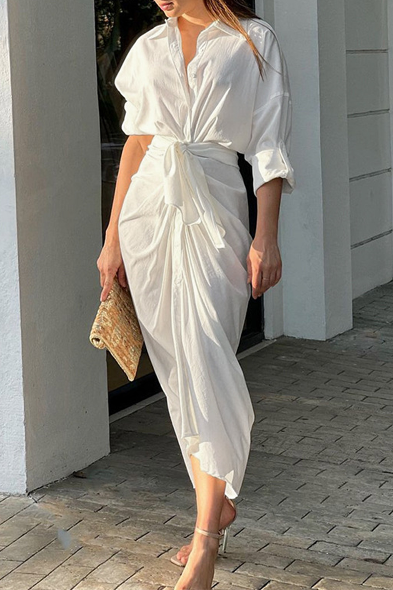 Casual en stijlvolle klassieke effen kraag met taillerokjurken (3 kleuren)