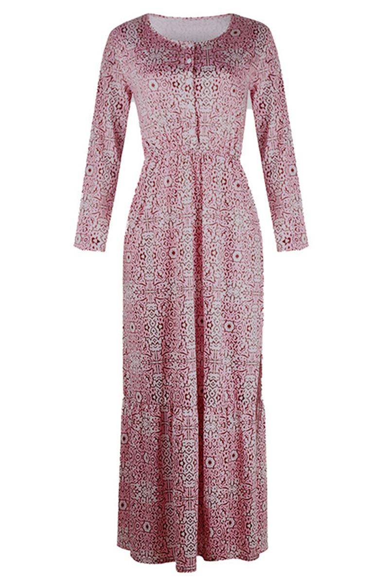 Casual en stijlvolle jurken met print, gesp en split en O-hals