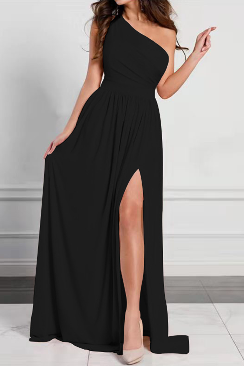 Sexy Classic Solid Slit One Shoulder Waist Skirt Dresses(5 Colors)