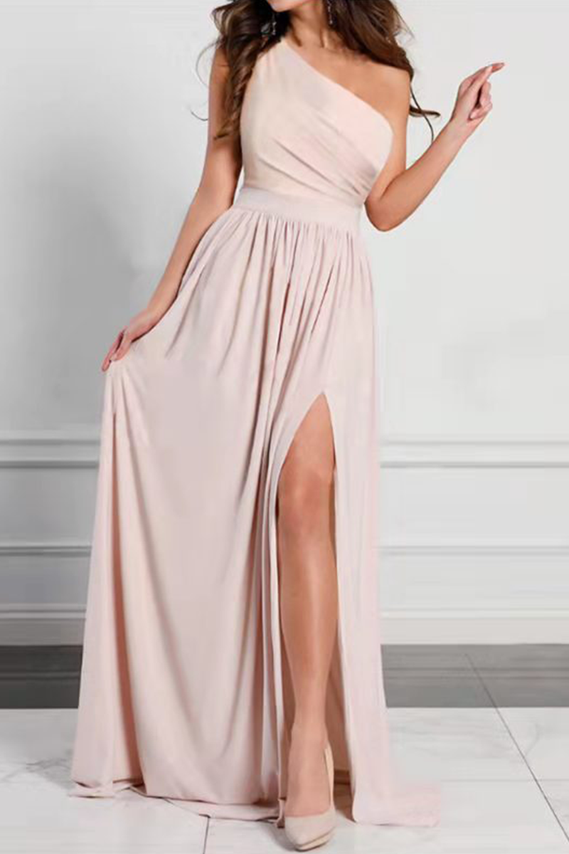 Sexy Classic Solid Slit One Shoulder Waist Skirt Dresses(5 Colors)