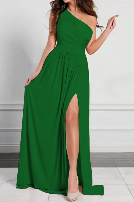 Vestidos de falda de cintura de un hombro con abertura sólida clásica sexy (5 colores)