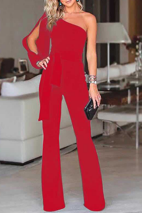 Casual & Stylish Classic Solid One Shoulder Regular Jumpsuits(7 Colors)