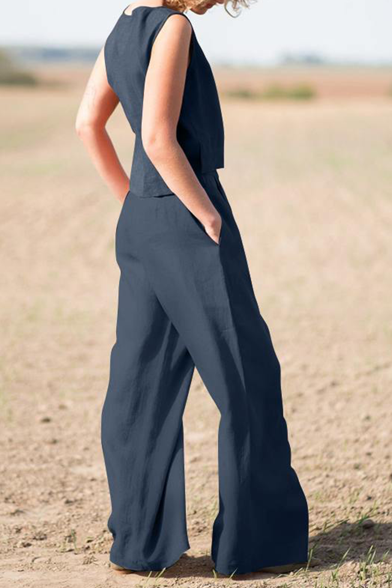 Casual & Stylish Classic Solid O Neck Sleeveless Two Pieces(4 Colors)