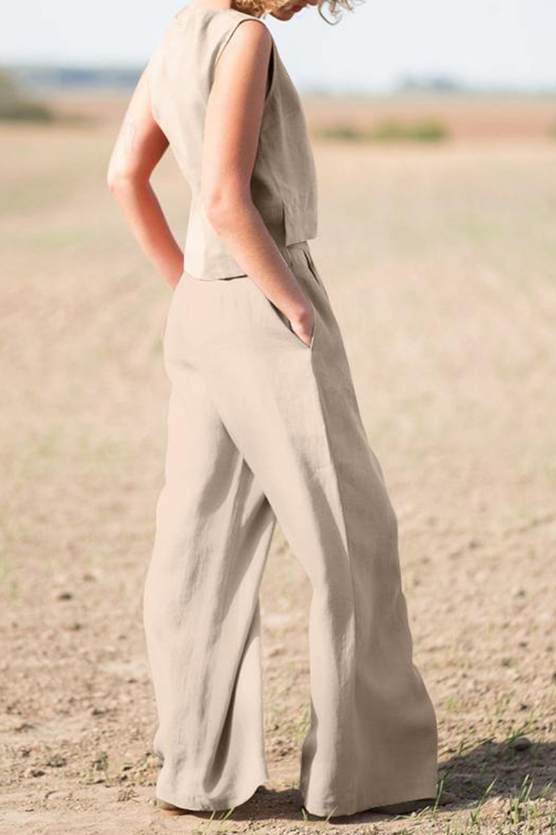 Casual & Stylish Classic Solid O Neck Sleeveless Two Pieces(4 Colors)