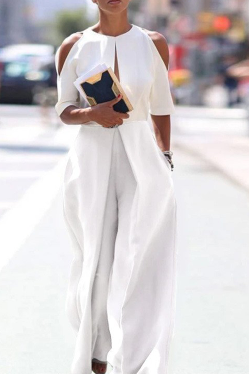 Casual Solid Hollowed Out O Neck Straight Jumpsuits Perfect For Comfort And Style