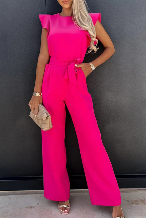 Casual & Stylish Classic Solid Flounce O Neck Straight Jumpsuits(3 Colors)
