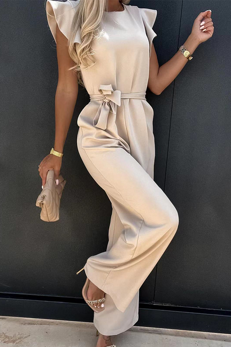 Casual & Stylish Classic Solid Flounce O Neck Straight Jumpsuits(3 Colors)