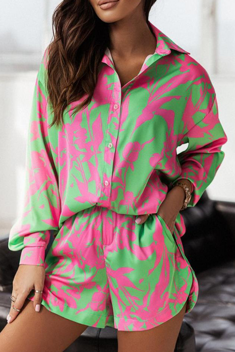 Casual & Stylish Print Turndown Collar Long Sleeve Two Pieces(7 Colors)