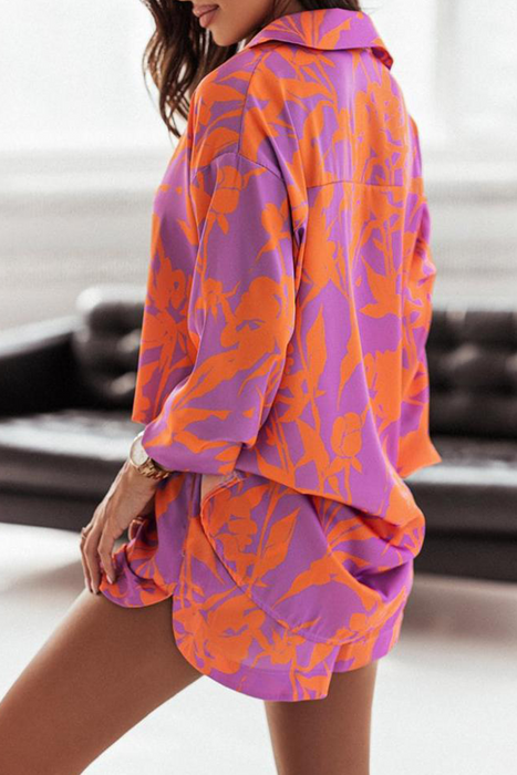Casual & Stylish Print Turndown Collar Long Sleeve Two Pieces(7 Colors)