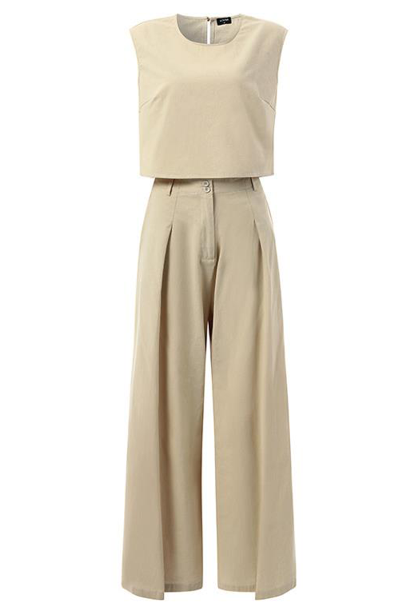 Casual & Stylish Classic Solid Split Joint O Neck Sleeveless Two Pieces(3 Colors)