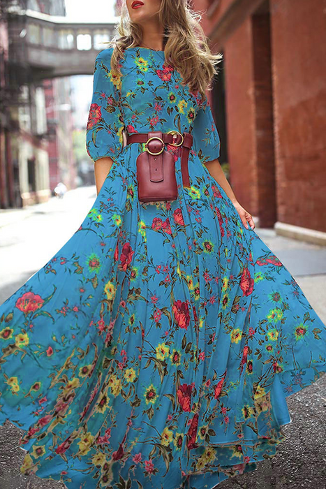 Vestidos con falda tipo pastel y cuello redondo con estampado informal y elegante (3 colores)