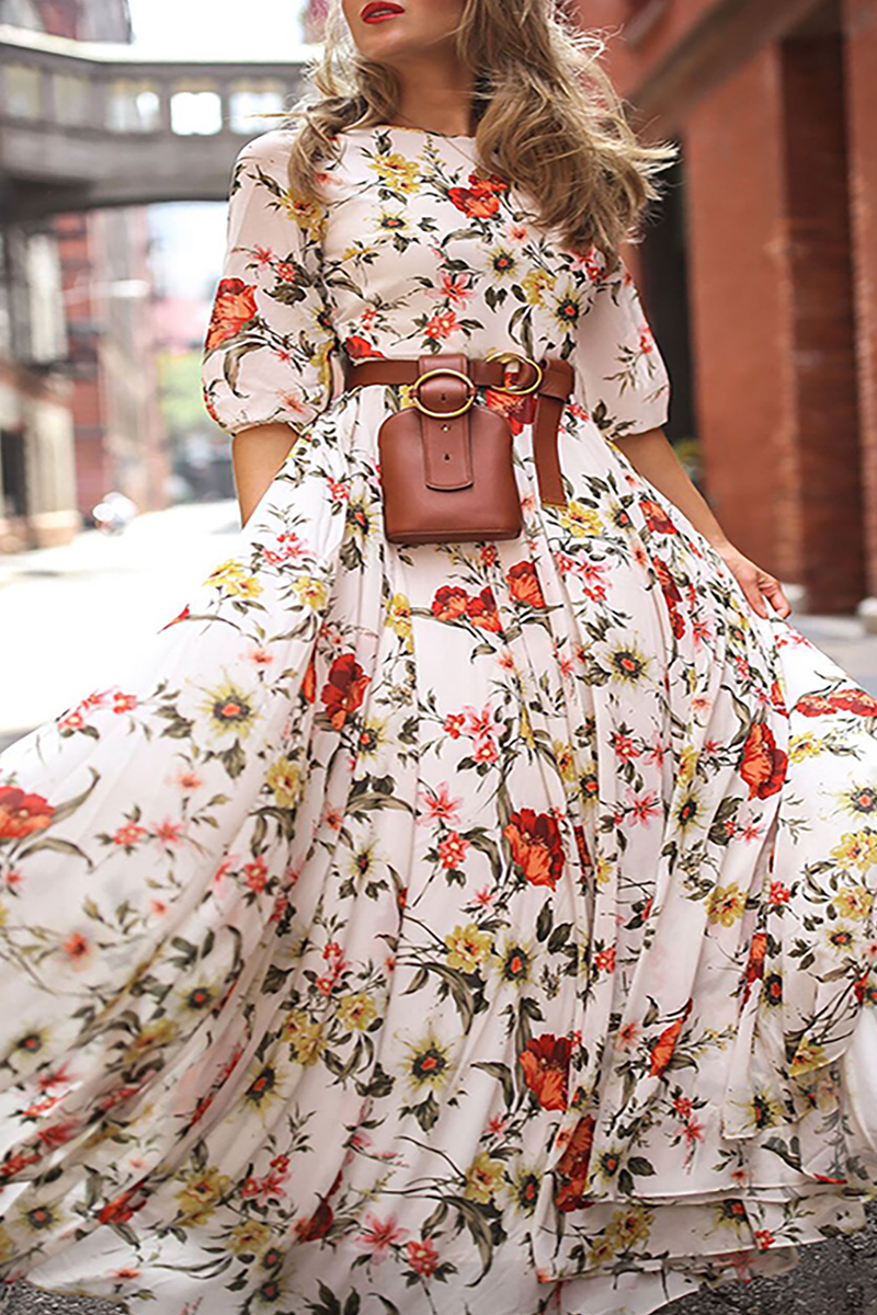 Casual en stijlvolle print O-hals taartrokjurken (3 kleuren)