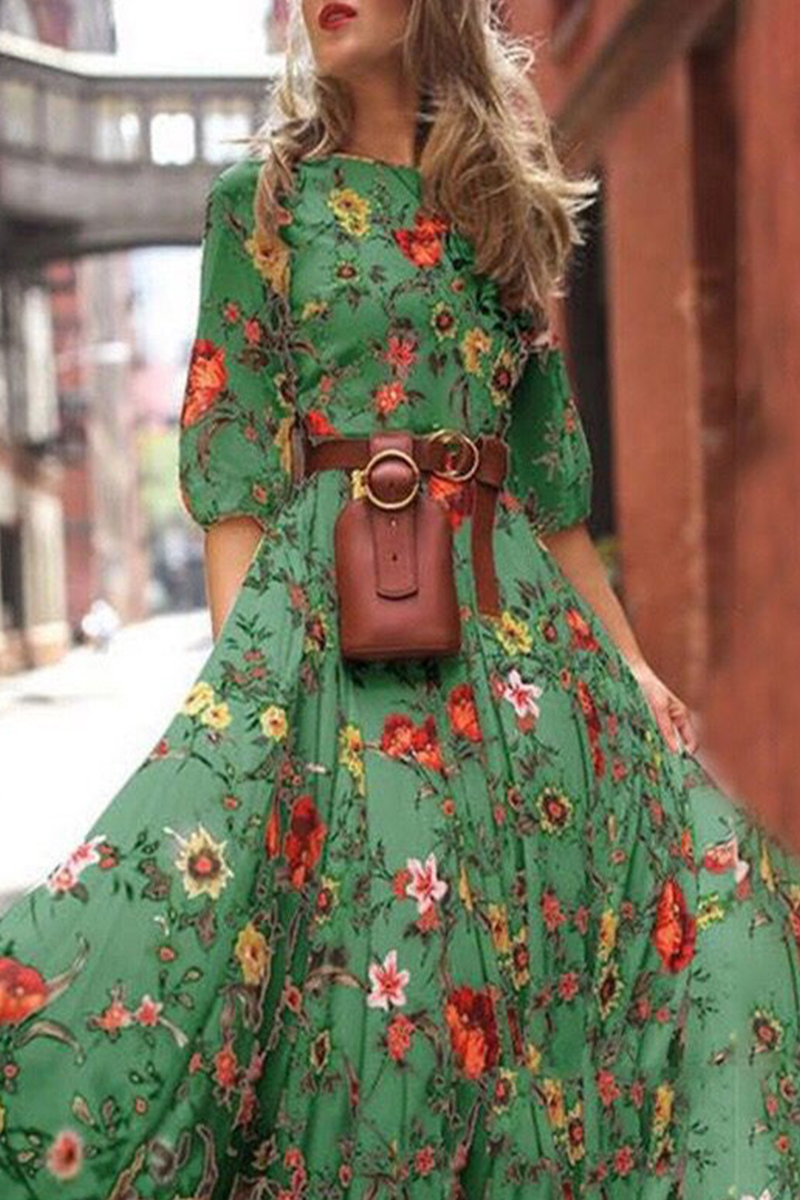 Casual en stijlvolle print O-hals taartrokjurken (3 kleuren)