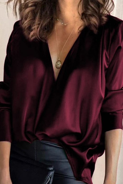 Casual Solid Split Joint V Neck Blouses - A Must-Have Addition