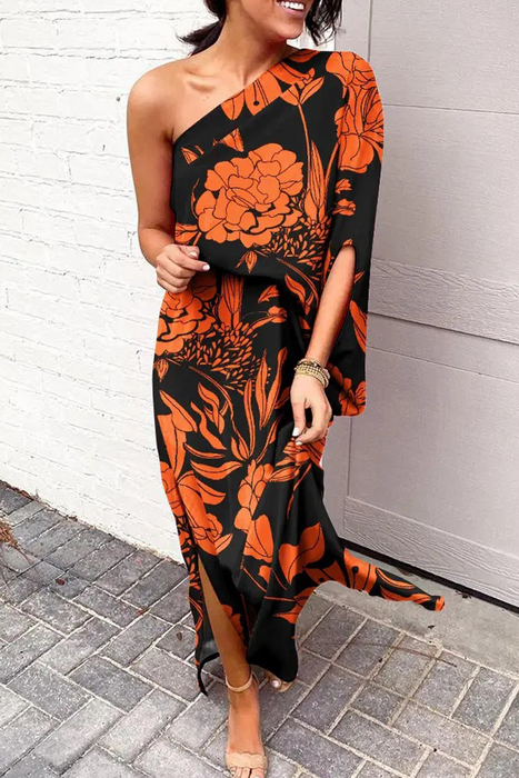 Casual Print One Shoulder Waist Skirt Dresses Elegant For Special Occasions
