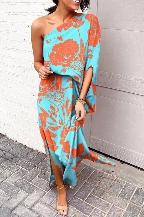 Casual Print One Shoulder Waist Skirt Dresses Elegant For Special Occasions