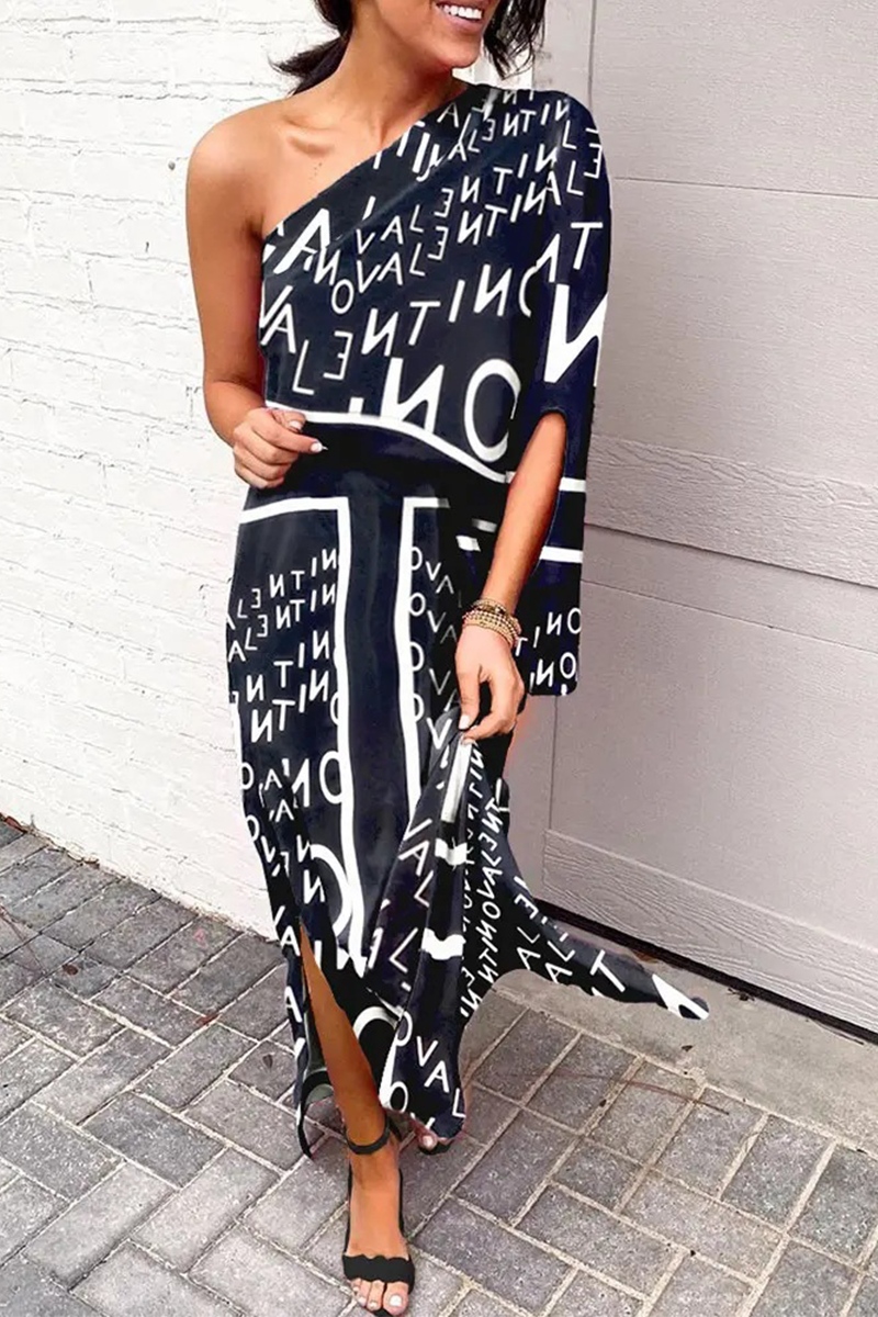 Casual print één schouder taille rokjurken Elegant voor speciale gelegenheden