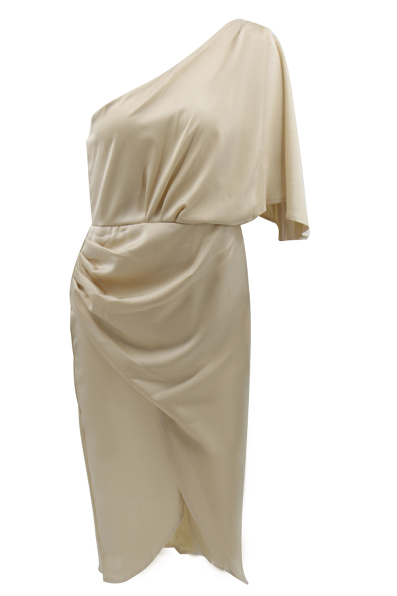 Vestidos de noche con cuello oblicuo, pliegues sólidos, clásicos, elegantes y con estilo (5 colores)