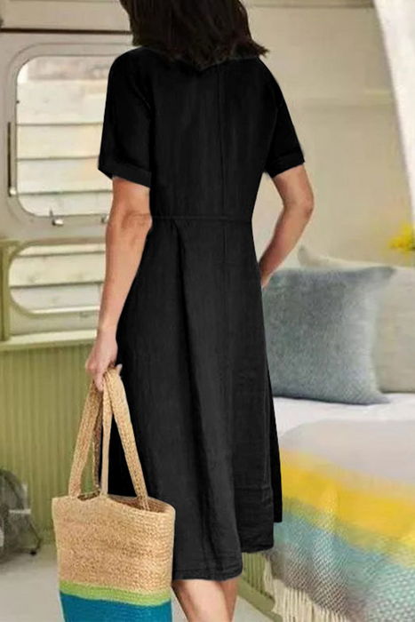 Casual Solid Buckle V Neck Straight Dresses Elegant For Special Occasions